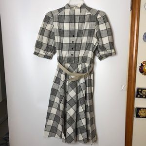 Vintage Sally Lou Womens Dress Black White Cotton Belted Plaid Dress Size 10